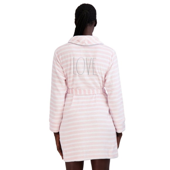 Rae Dunn Women's Striped Fleece Embroidered Graphic "LOVE" Robe Pink sz S - Picture 2 of 10